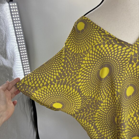 Rachel Roy Womens M Yellow Brown Geometric Print V Neck Kimono Sleeve Dress - Picture 2 of 7